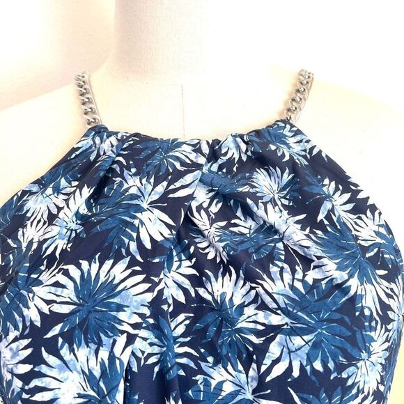 Michael Kors Palm Mix High-Neck Blouson Tankini Top Navy Small - Picture 4 of 16
